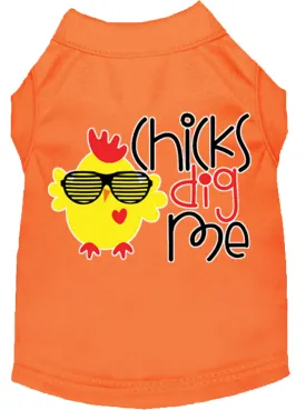 Chicks Dig Me Screen Print Dog Shirt Orange Xxl