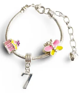 Children's Adjustable 'Happy Birthday To You - Age 7' Silver Plated Charm Bead Bracelet