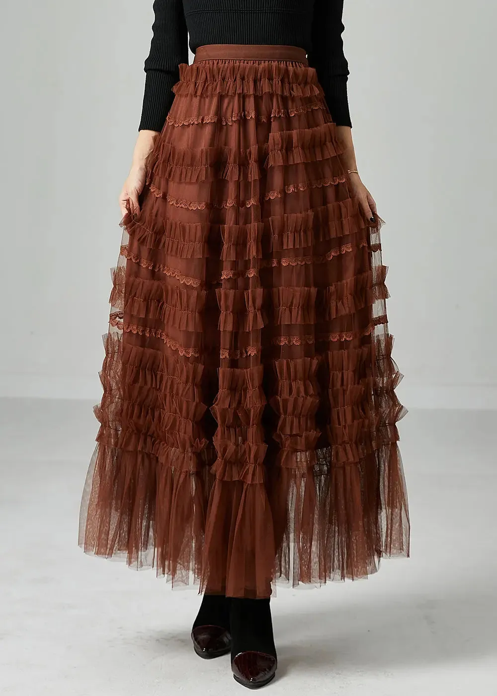 Chocolate Tulle A Line Skirts Ruffled Fall ML0462