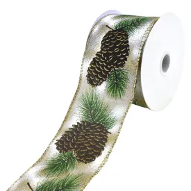 Christmas Fresh Pine and Pinecones Wired Ribbon, 2-1/2-Inch, 10-Yard