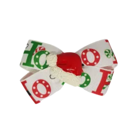 Christmas Hair Accessories - Cherish Hair Bow - HO HO HO with Santa Hat Bow