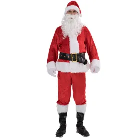 Christmas Red Fleece Warm 7-piece Set Santa Claus Classic Hat Tops Belt Pants Shoe Covers Gloves Whiskers Bell Glasses Gift Bag