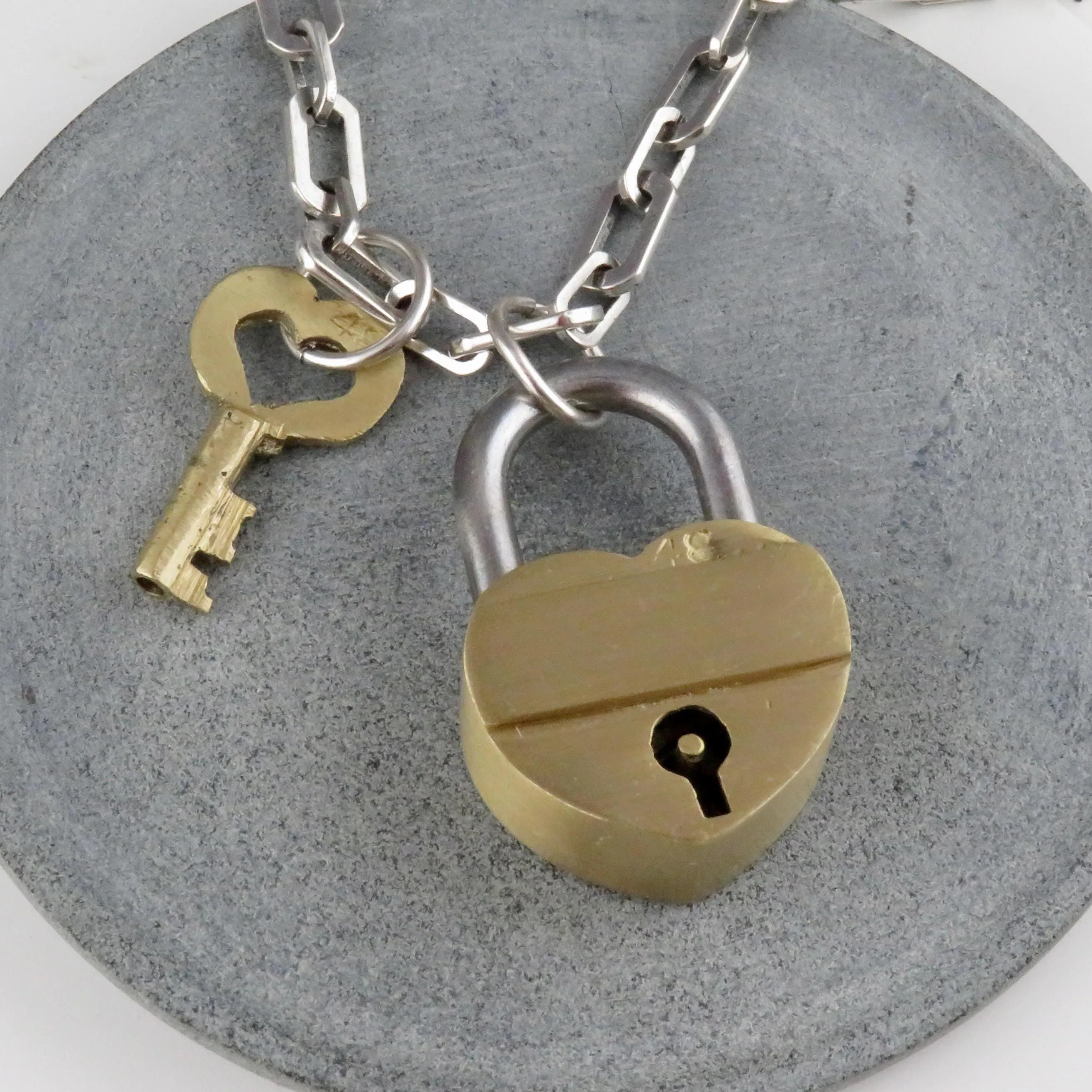 Chunky Brass Padlock   Key Necklace