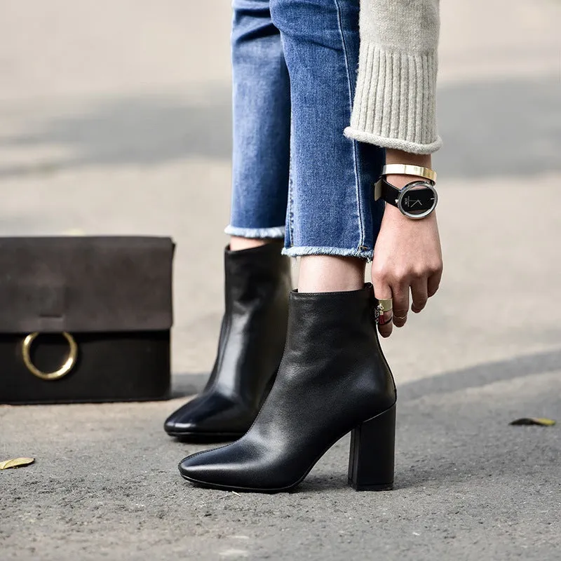 Chunky Leather Ankle Boots