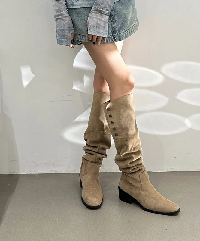 Chunky Suede Stylish Splicing Rivet Boots