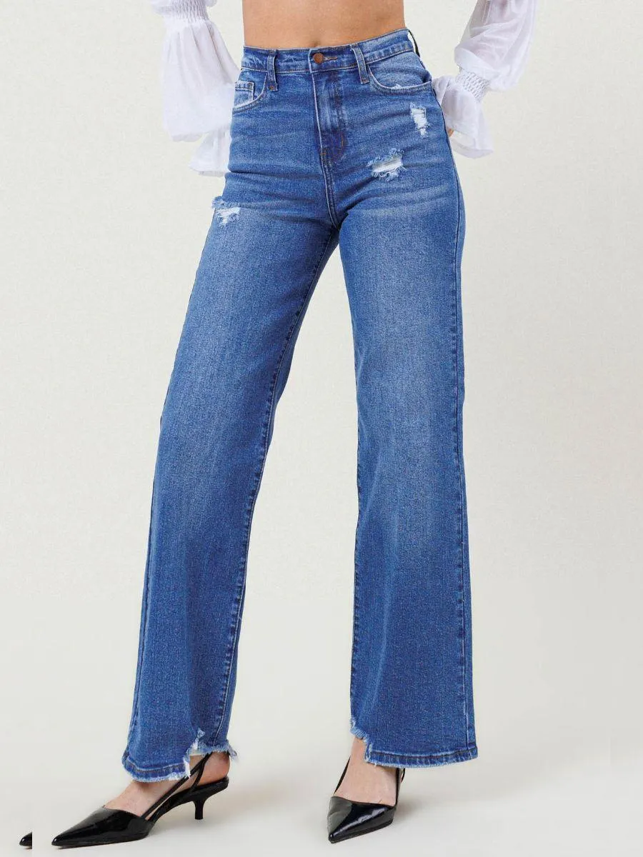 City Life High-Rise Distressed Wide-Fit Jeans