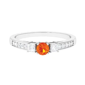 Classic Round Shape Orange Sapphire and Diamond Engagement Ring