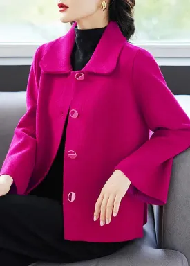 Classy Rose Peter Pan Collar Pockets  Woolen Coat Fall ML3298