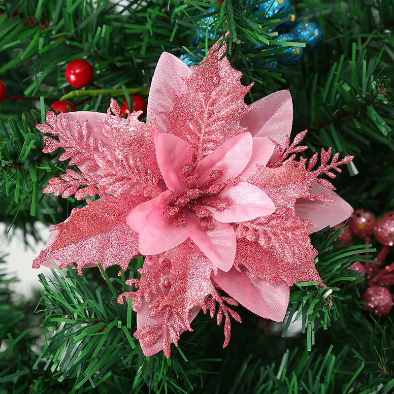 Clearance Bulk 14 Colors 6" Glitter Poinsettia Artificial Christmas Flowers Xmas Tree Ornaments Wholesale