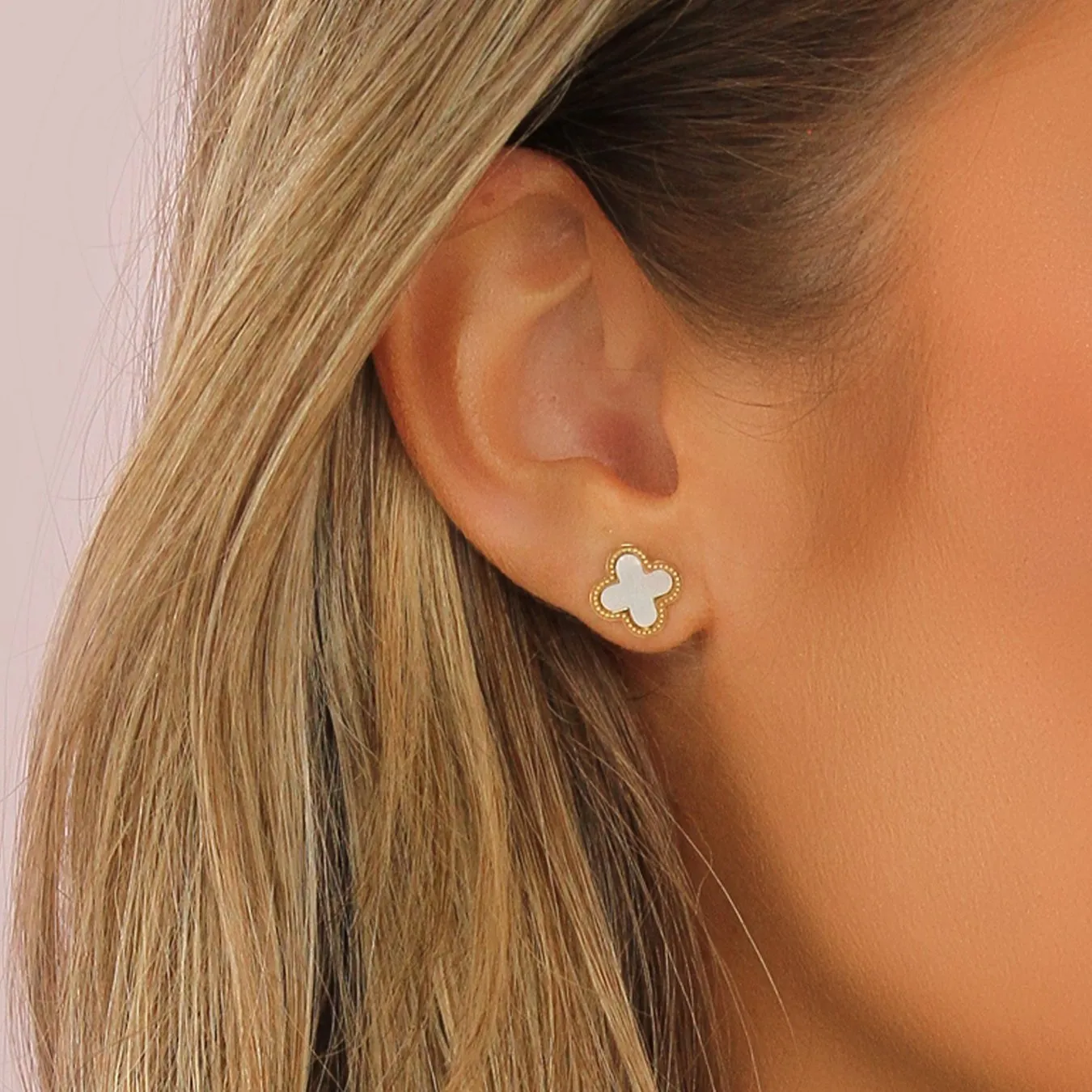 Clover Earrings - Stainless Steel (Gold & Faux Pearl)