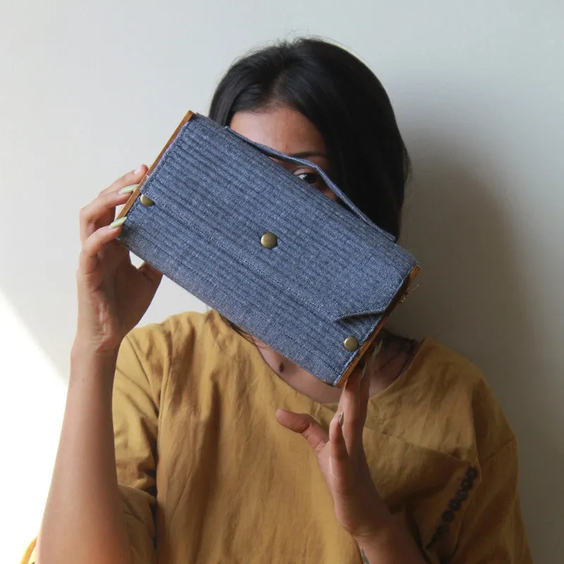 Clutch for Women | Box Clutch | Cotton & Re-Claimed Wood | Denim