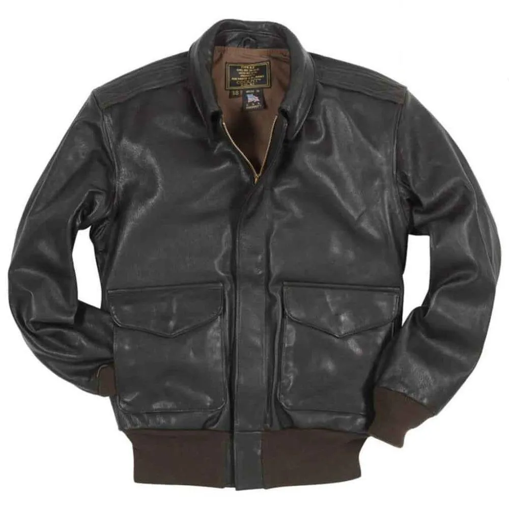 Cockpit USA Mens USAF Goatskin A-2 Flight Jacket - Black