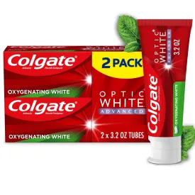 Colgate Optic White Advanced Hydrogen Peroxide Toothpaste, Oxygenating White, 2 Pack, 3.2 oz