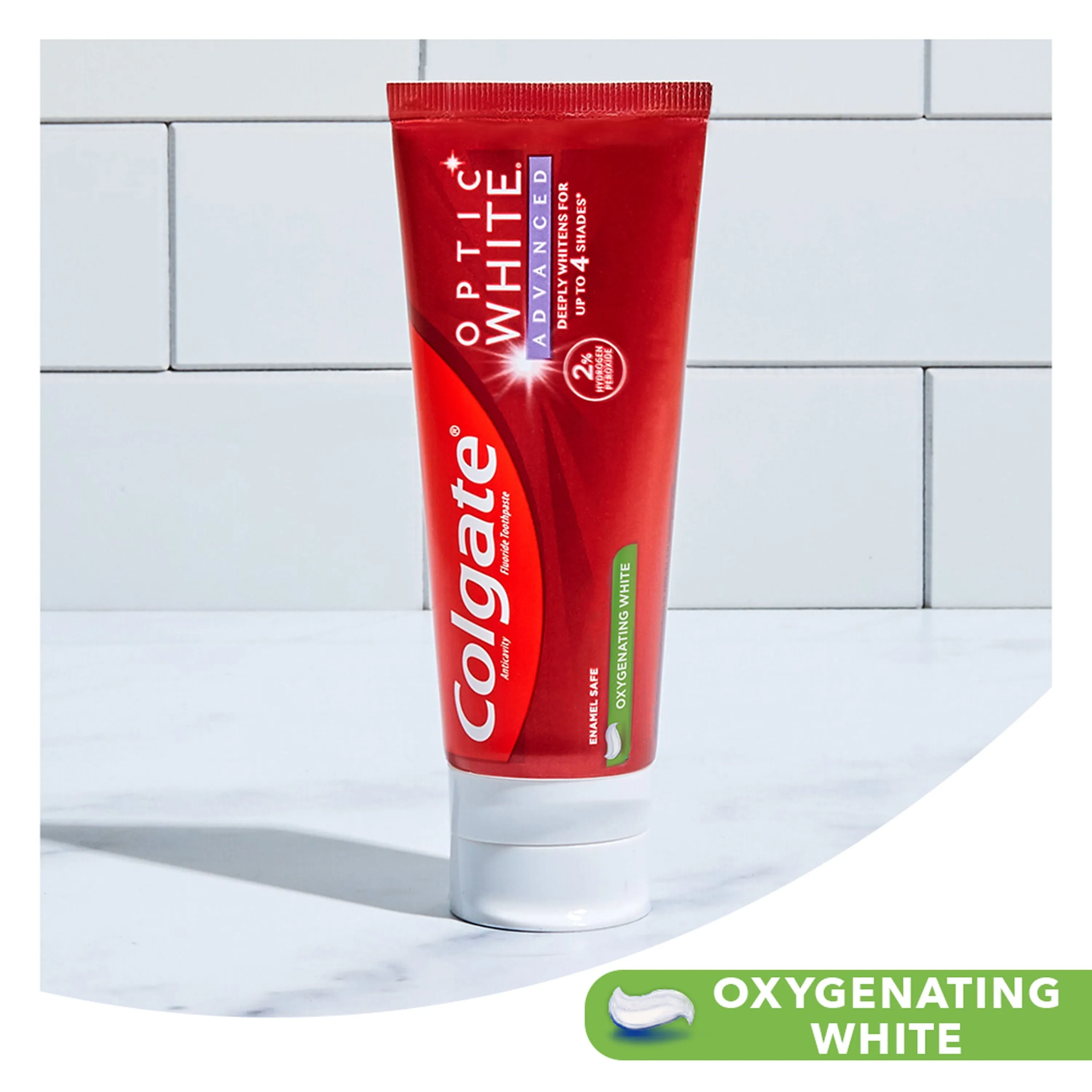 Colgate Optic White Advanced Hydrogen Peroxide Toothpaste, Oxygenating White, 3.2 oz