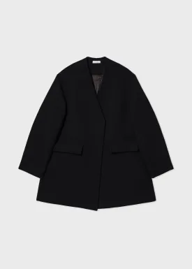 Collarless Coat in Melton Wool - Black