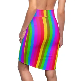 Colourful Rainbow Women's Pencil Skirt, Bright Cute Gay Pride Skirt For Women-Made in USA