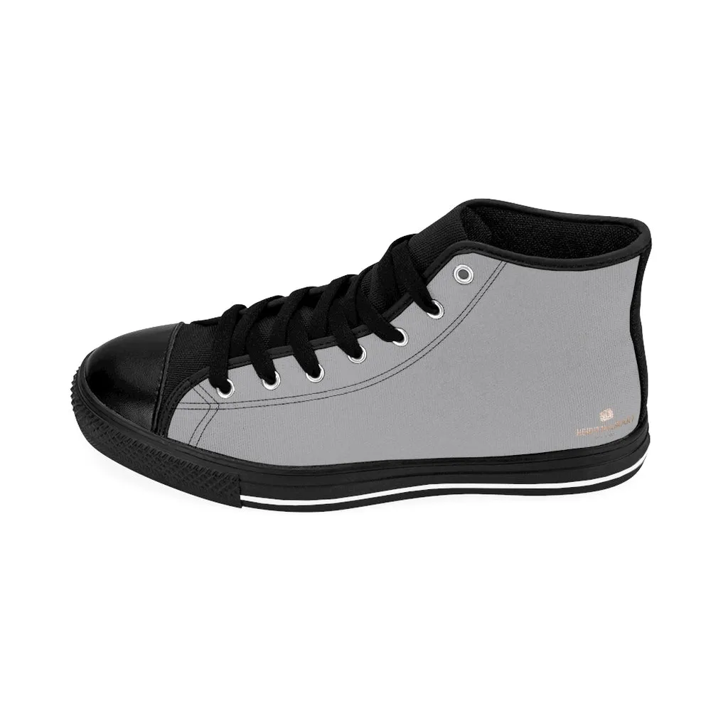 Concrete Gray Men's High-top Sneakers, Solid Color Minimalist Designer Tennis Running Shoes