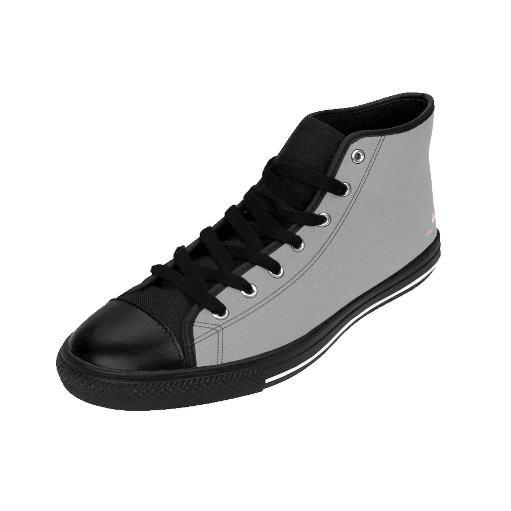 Concrete Gray Men's High-top Sneakers, Solid Color Minimalist Designer Tennis Running Shoes