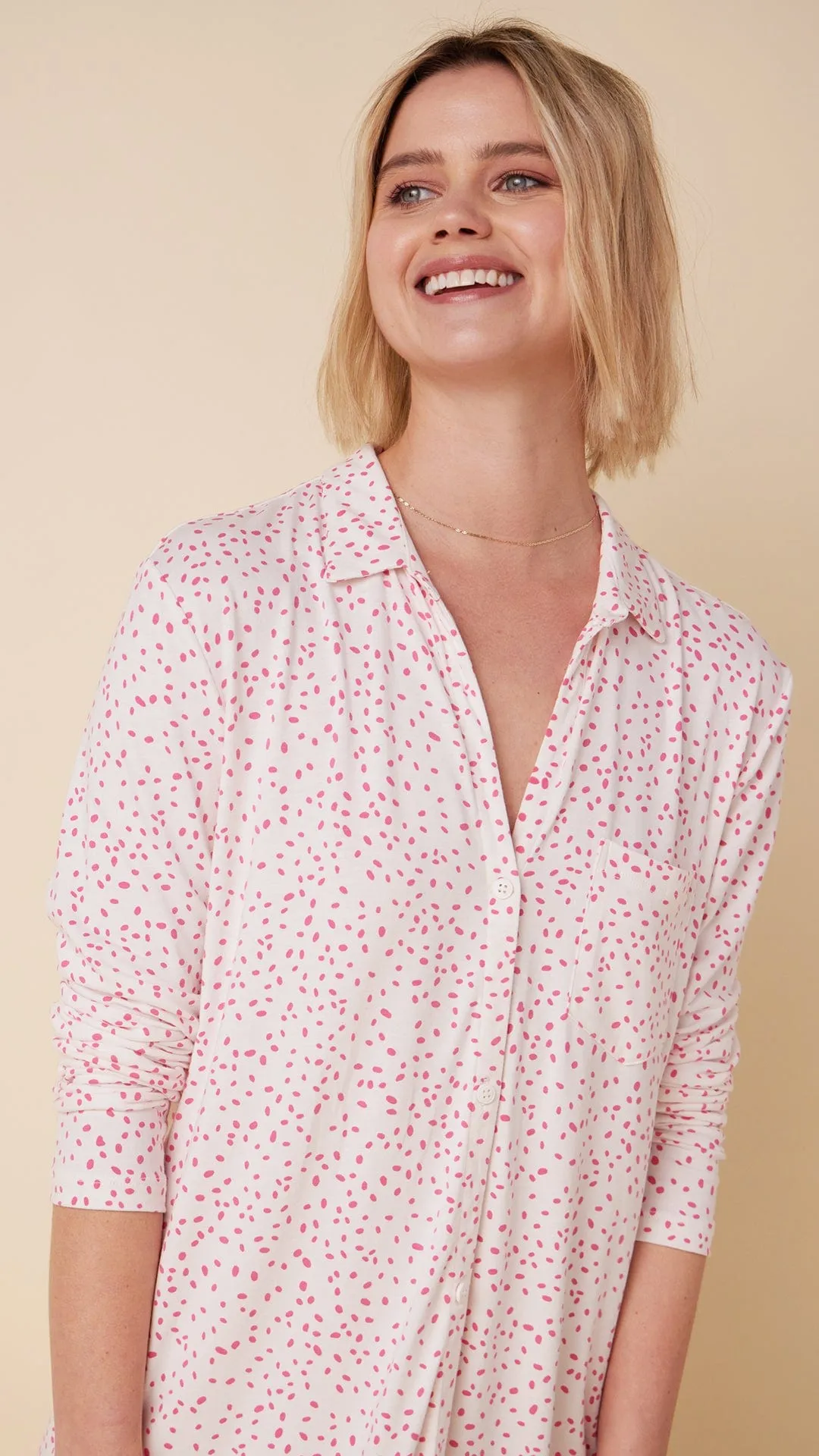 Confetti Dot Pima Knit Night Shirt - Raspberry