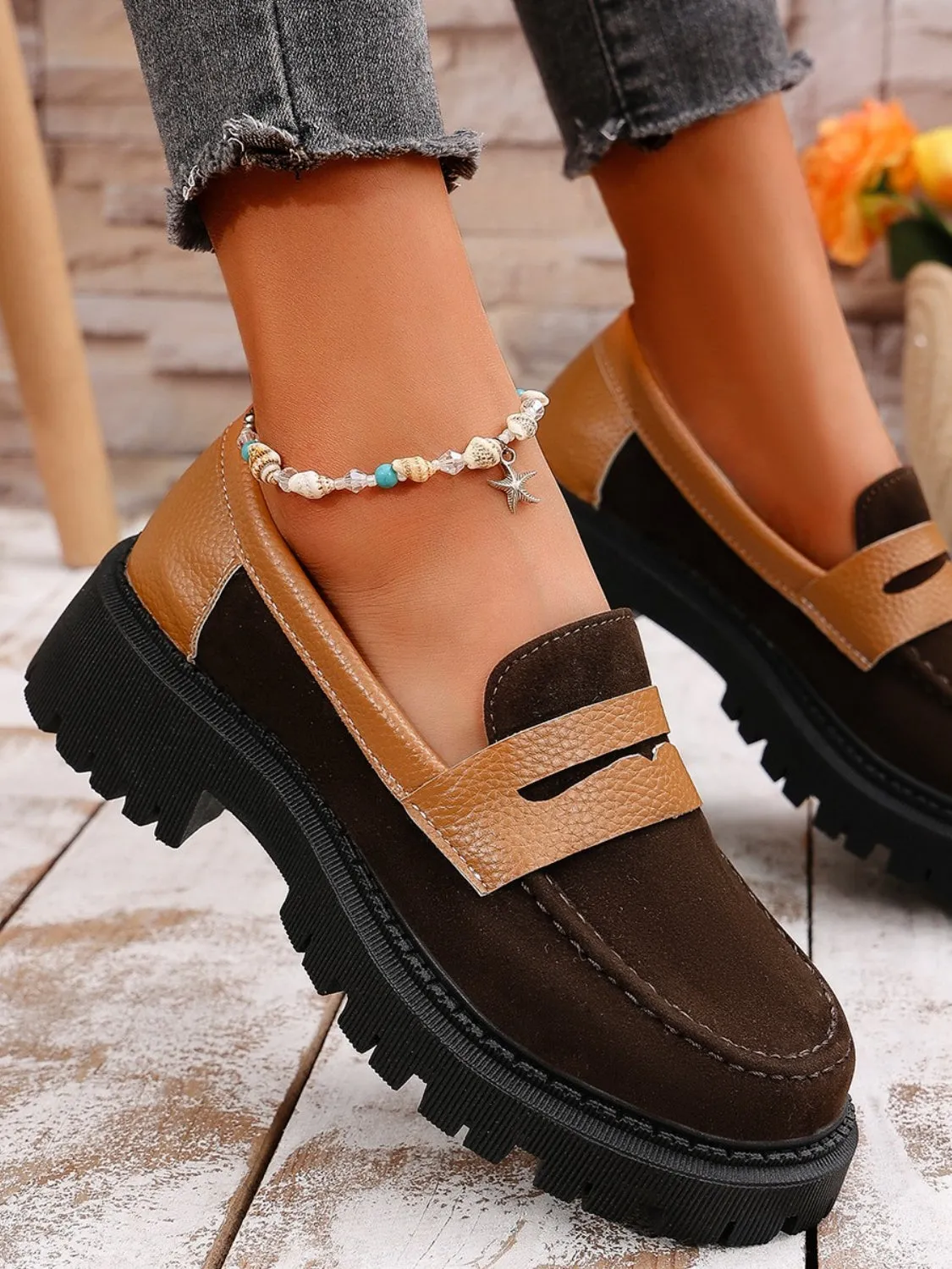 Contrast Suede Platform Loafers