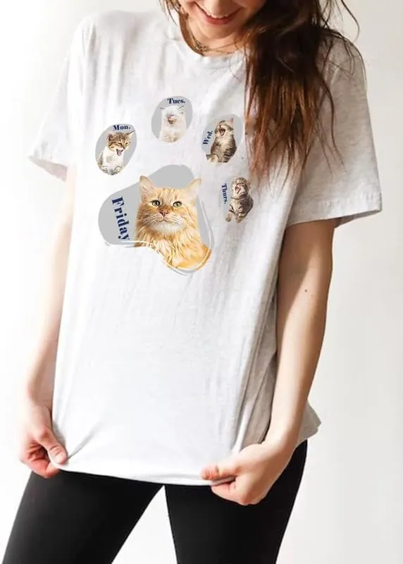 CORIRESHA Women's Cat Lovers Top Crewneck Short Sleeves Casual Loose Dog Paw T-Shirts