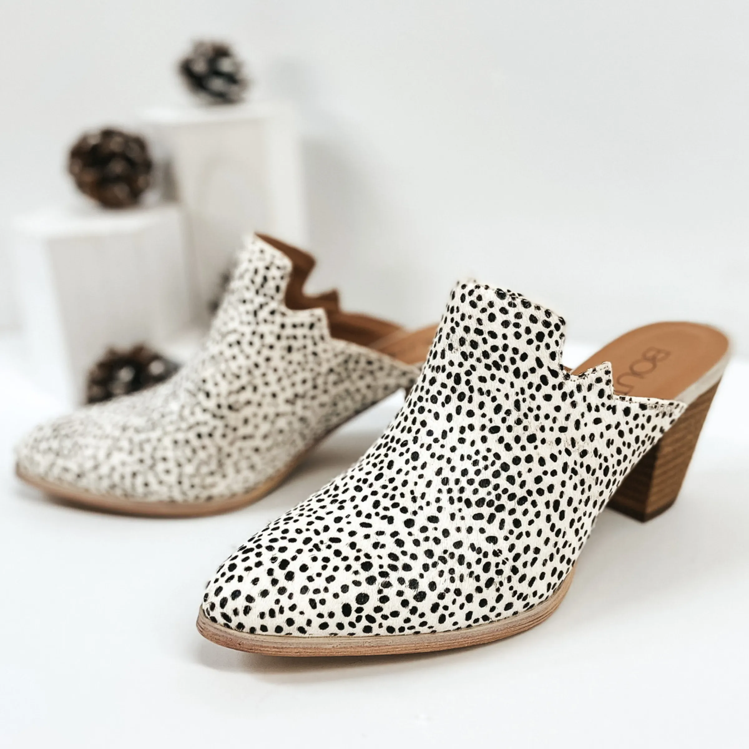 Corky's | Woodlands Heeled Mules in White Dotted Print