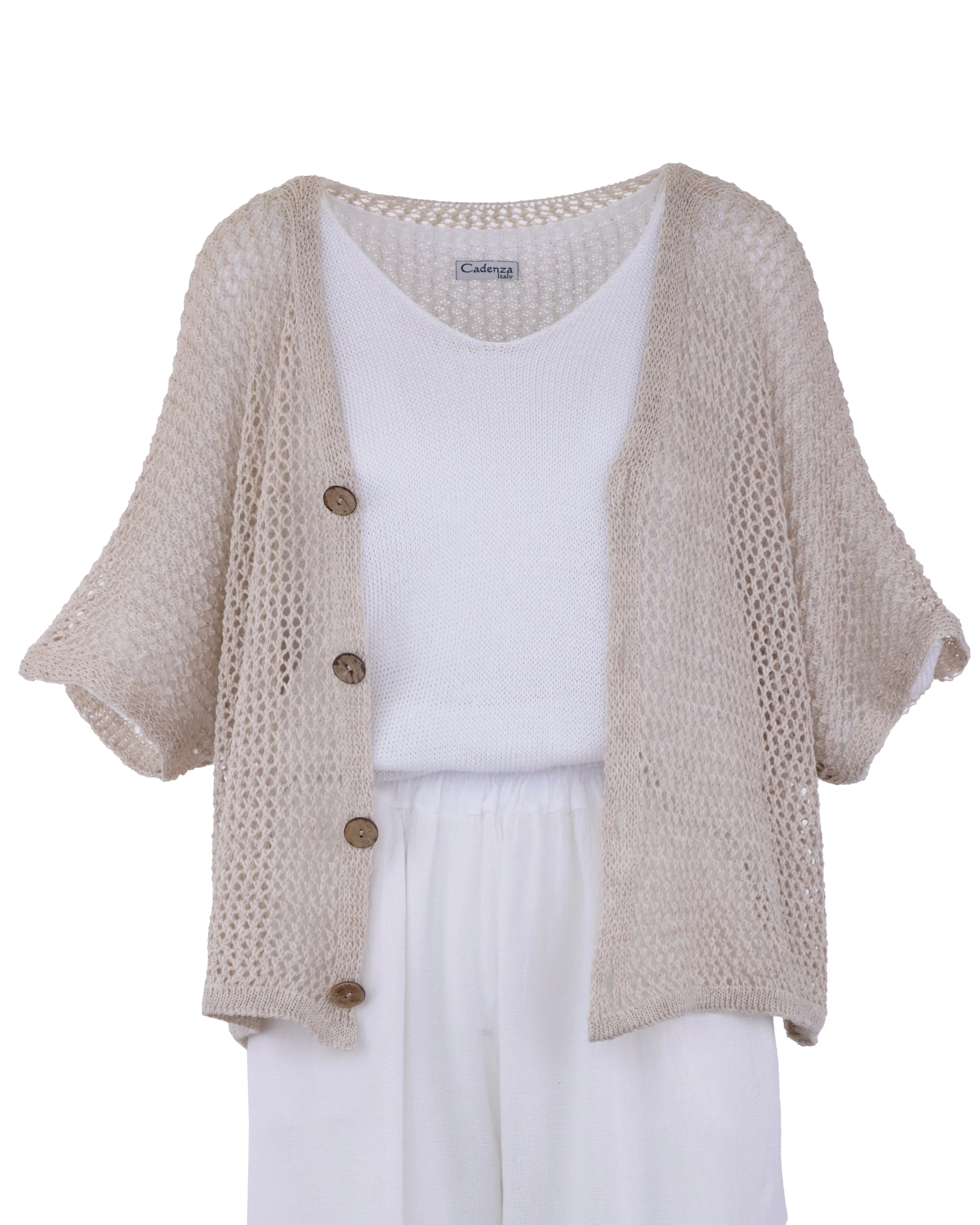 Cotton Blend Open Knit Cardi