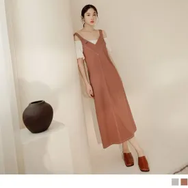 COTTON SPAGHETTI STRAP SLEEVELESS MAXI DRESS