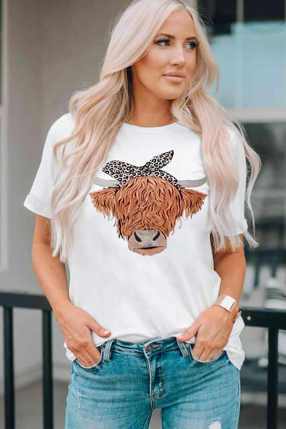 Cow Graphic Round Neck T-Shirt