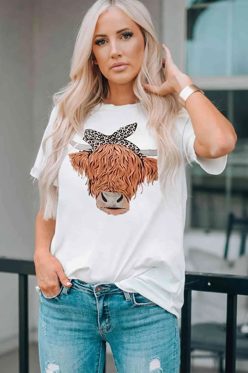 Cow Graphic Round Neck T-Shirt