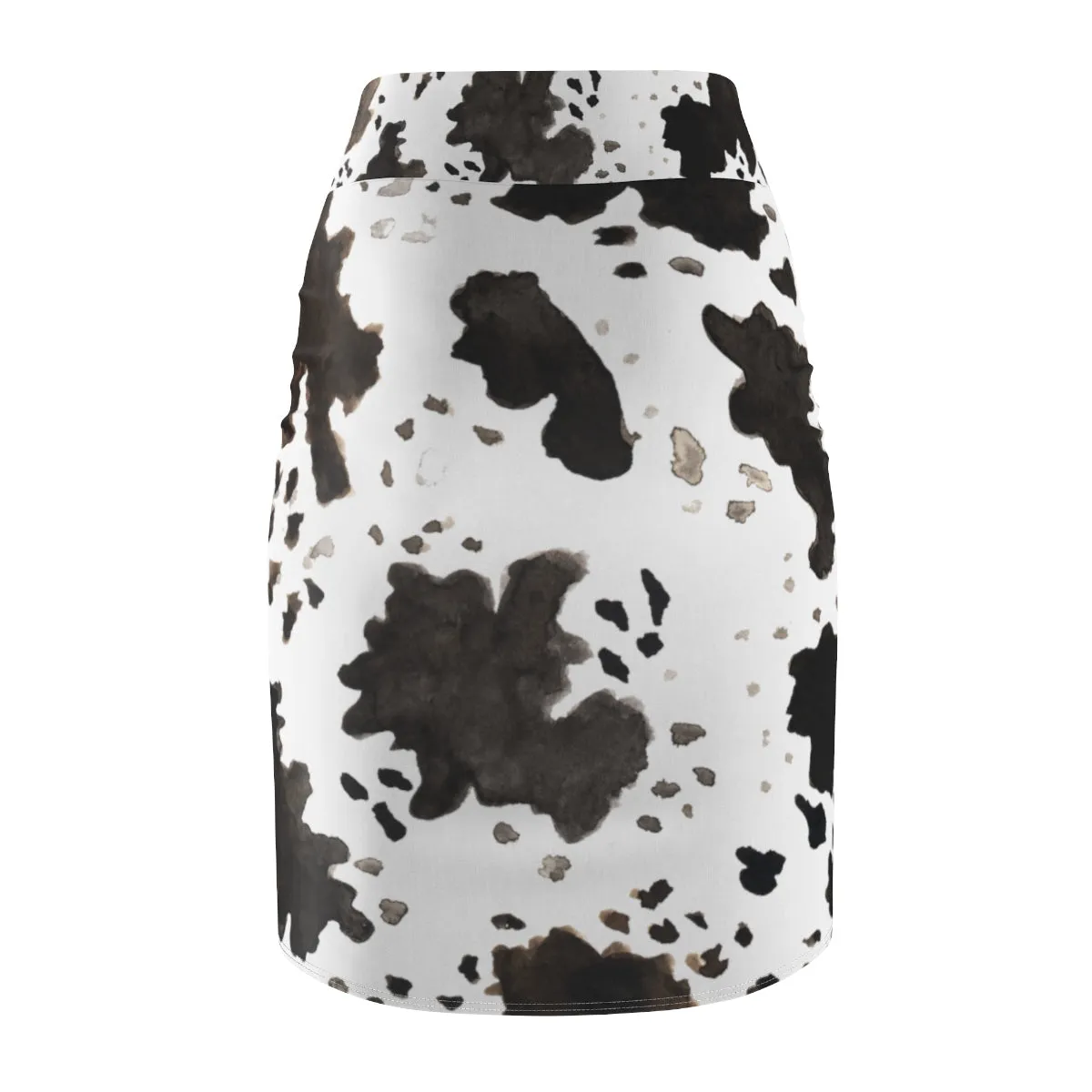 Cow Print Pencil Skirt, White Brown Black Designer Women's Pencil Skirt-Made in USA(Size XS-2XL)