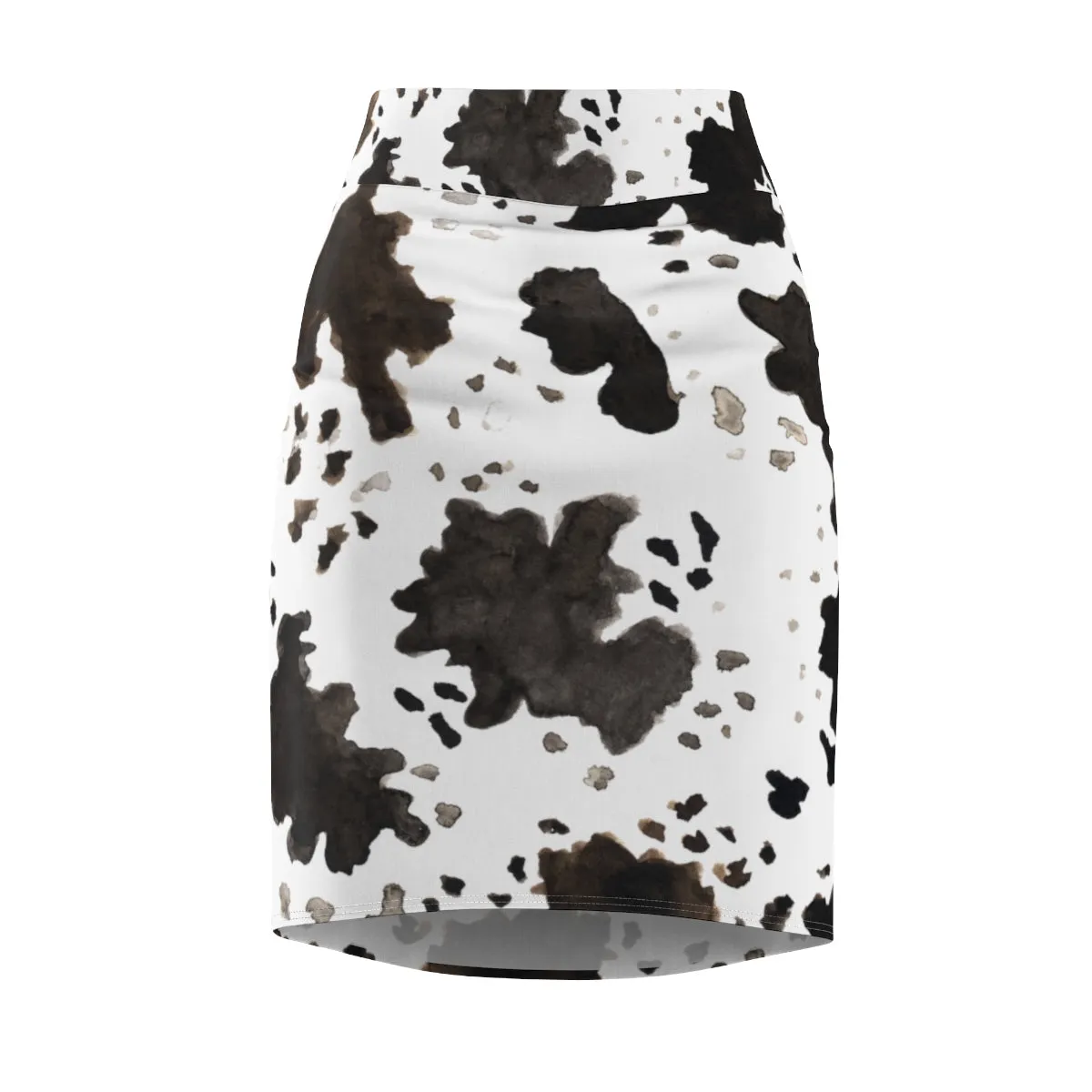 Cow Print Pencil Skirt, White Brown Black Designer Women's Pencil Skirt-Made in USA(Size XS-2XL)