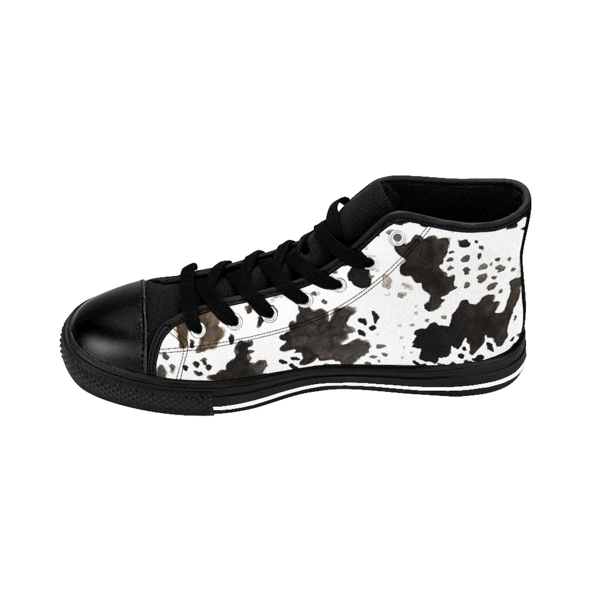 Cow Print Women's Sneakers, White Animal Print Designer 5" Calf Height Running Shoes