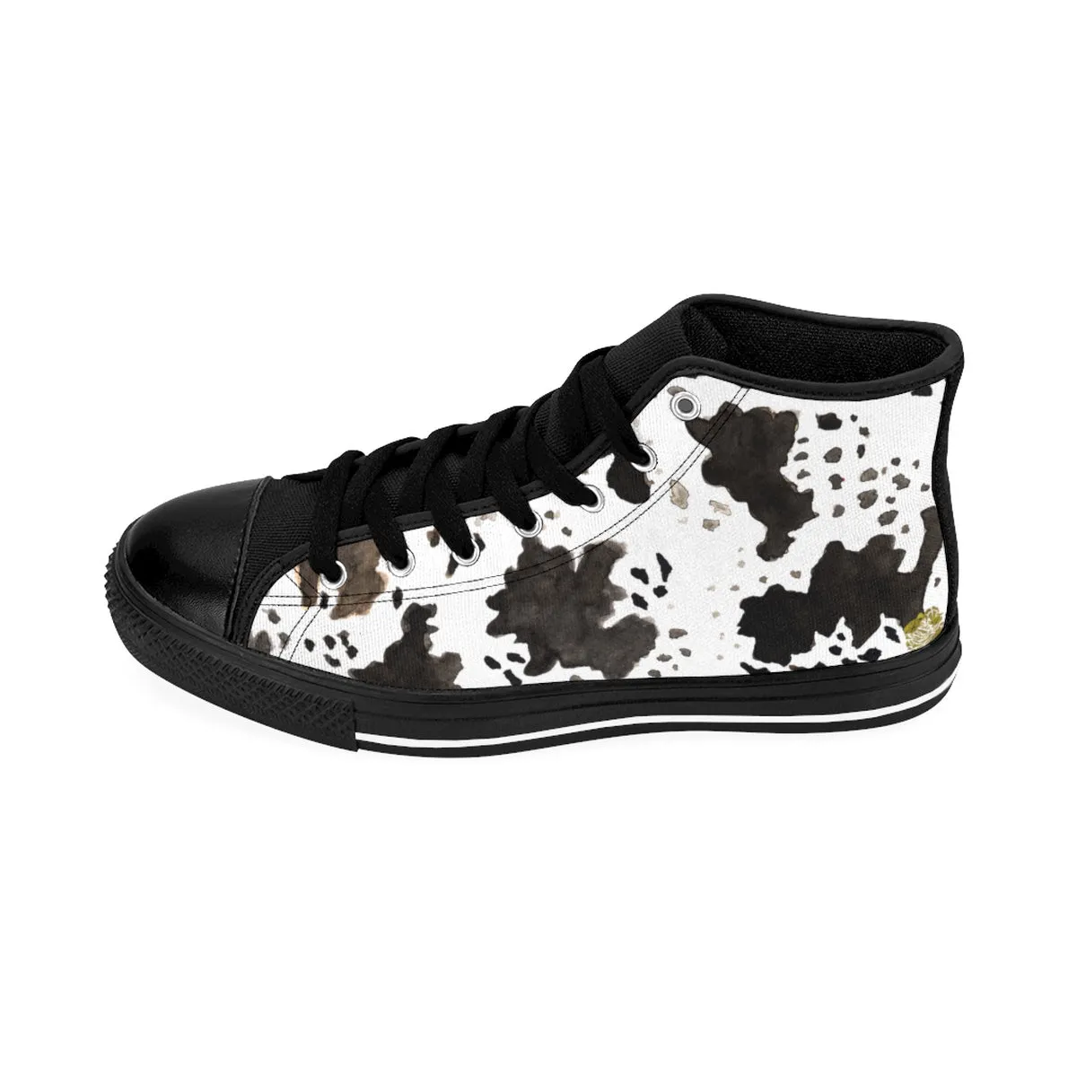 Cow Print Women's Sneakers, White Animal Print Designer 5" Calf Height Running Shoes