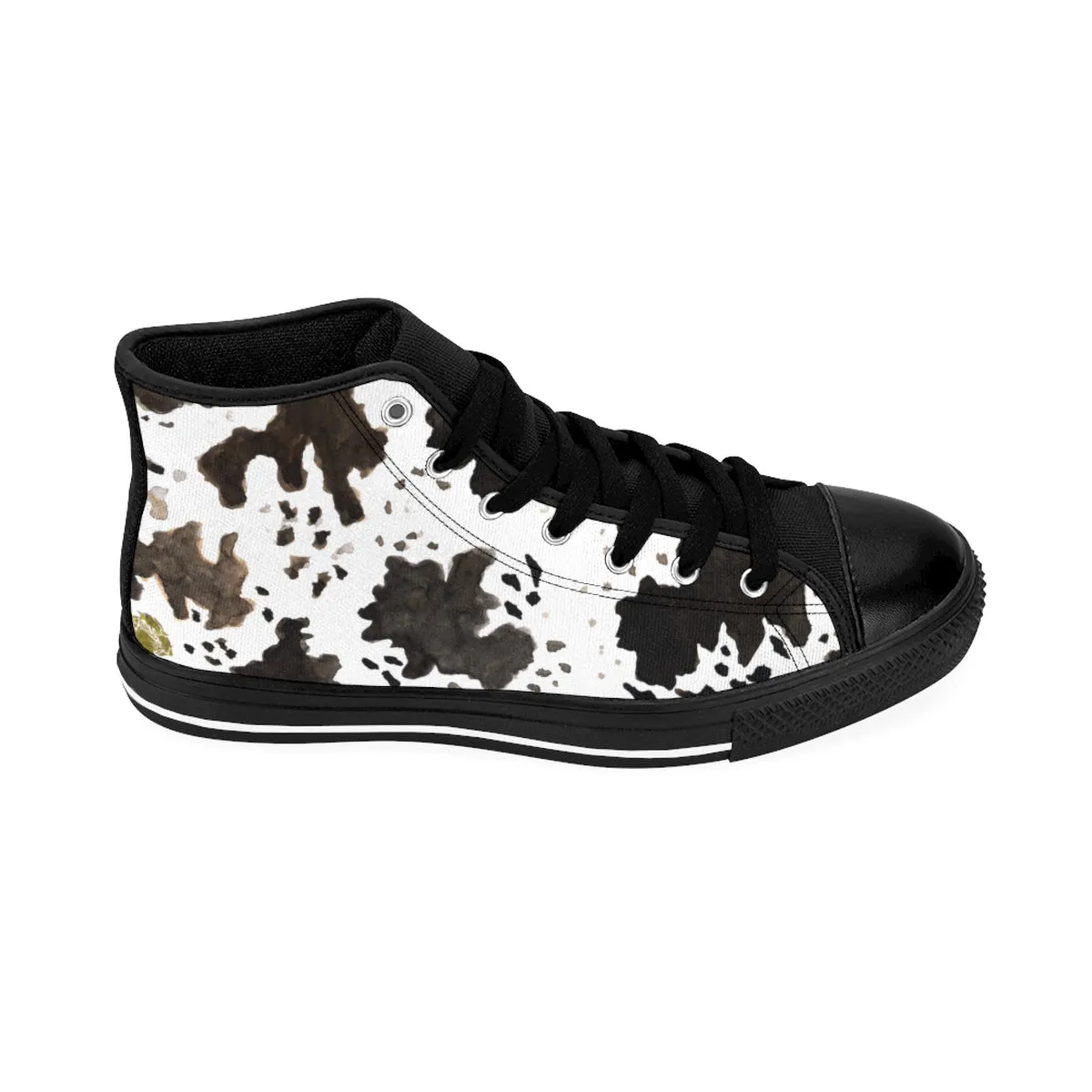 Cow Print Women's Sneakers, White Animal Print Designer 5" Calf Height Running Shoes