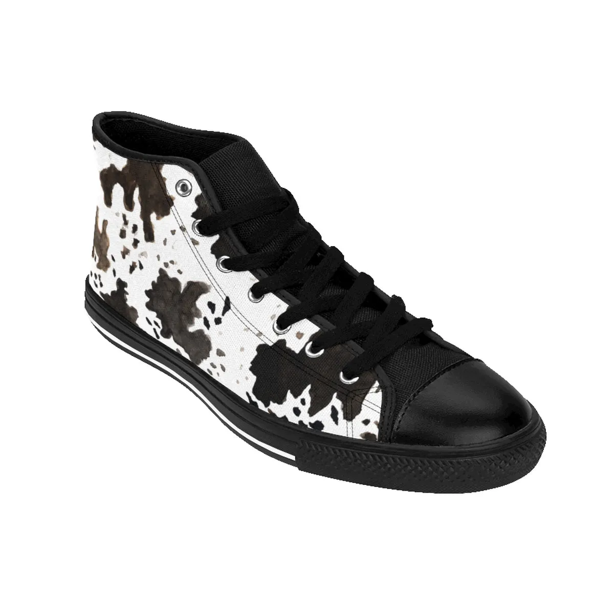 Cow Print Women's Sneakers, White Animal Print Designer 5" Calf Height Running Shoes