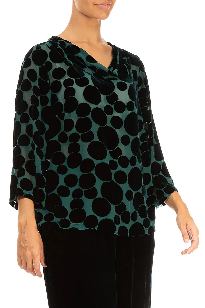 Cowl Neck Devoré Bubbles Emerald Silk Velvet Blouse