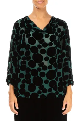 Cowl Neck Devoré Bubbles Emerald Silk Velvet Blouse