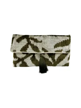 Cream and Army Velvet Clutch with Removable Chain