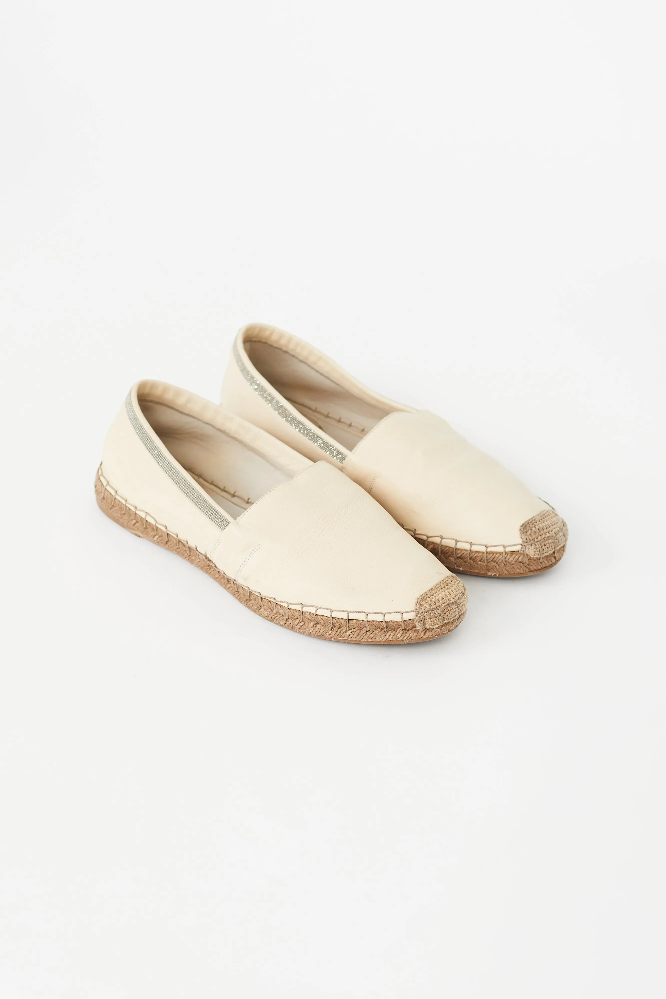 Cream Monili Leather Espadrille