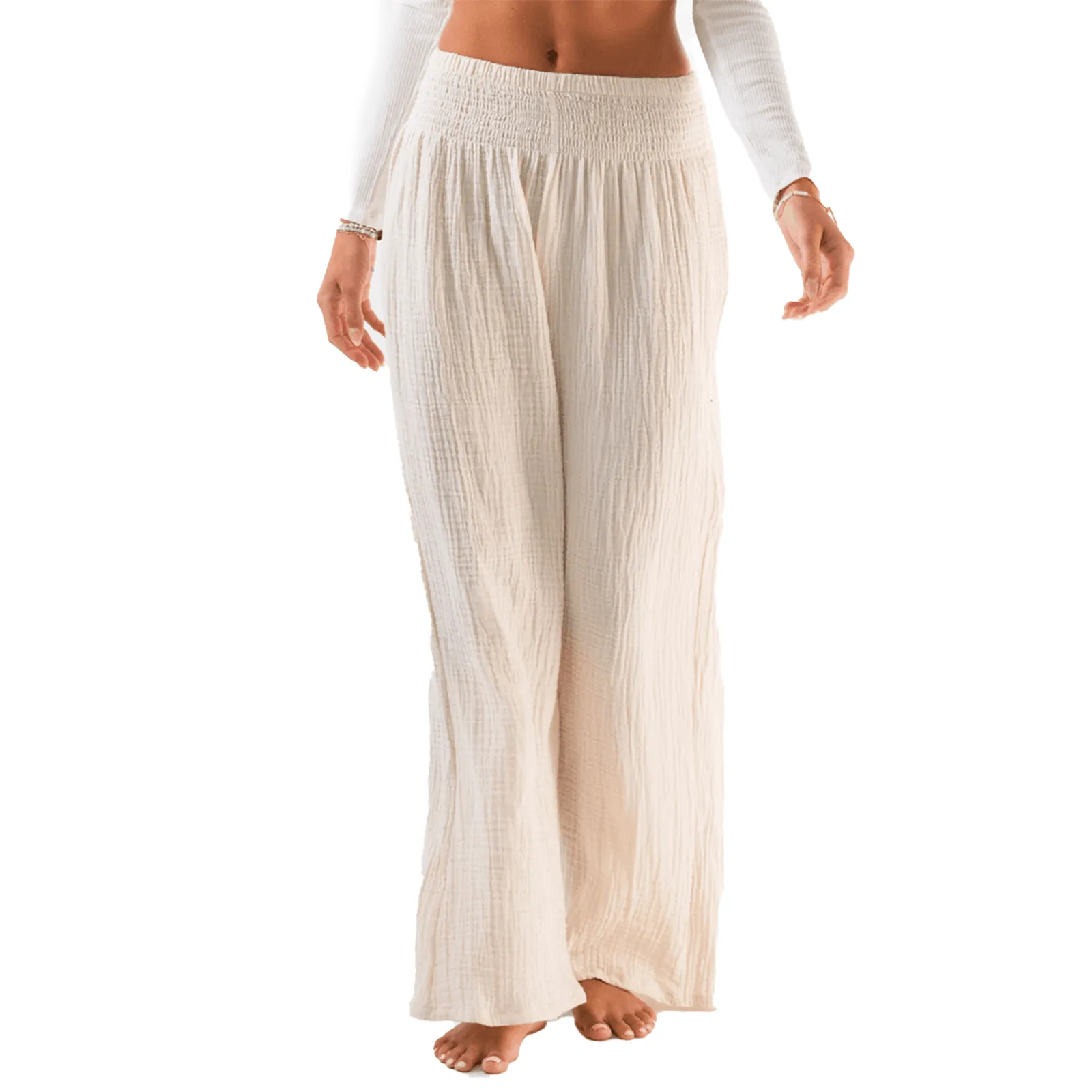 Cream Wide Leg Cotton Pants