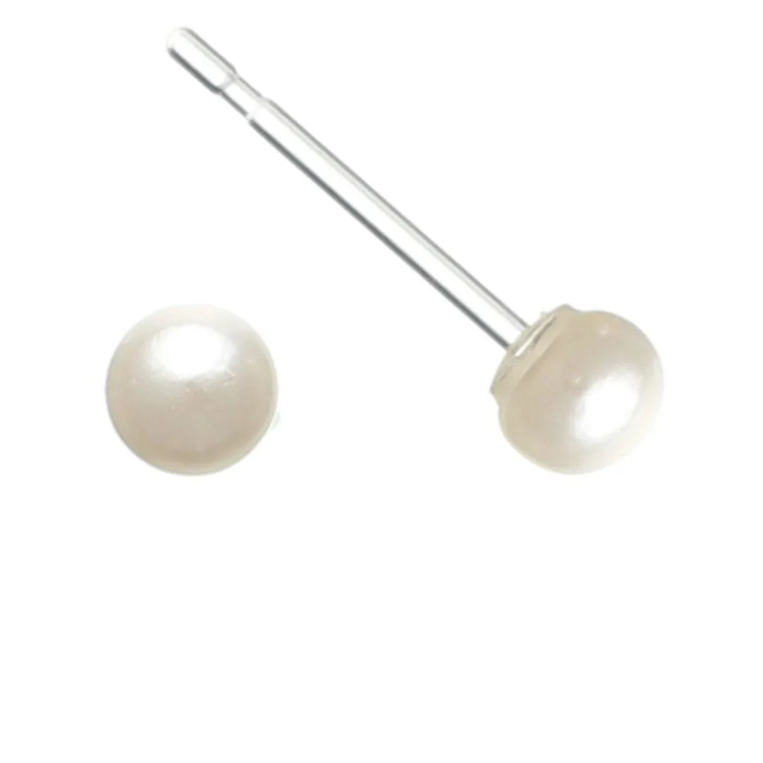 Creamy Faux Pearl Studs Hypoallergenic Earrings for Sensitive Ears Made with Plastic Posts