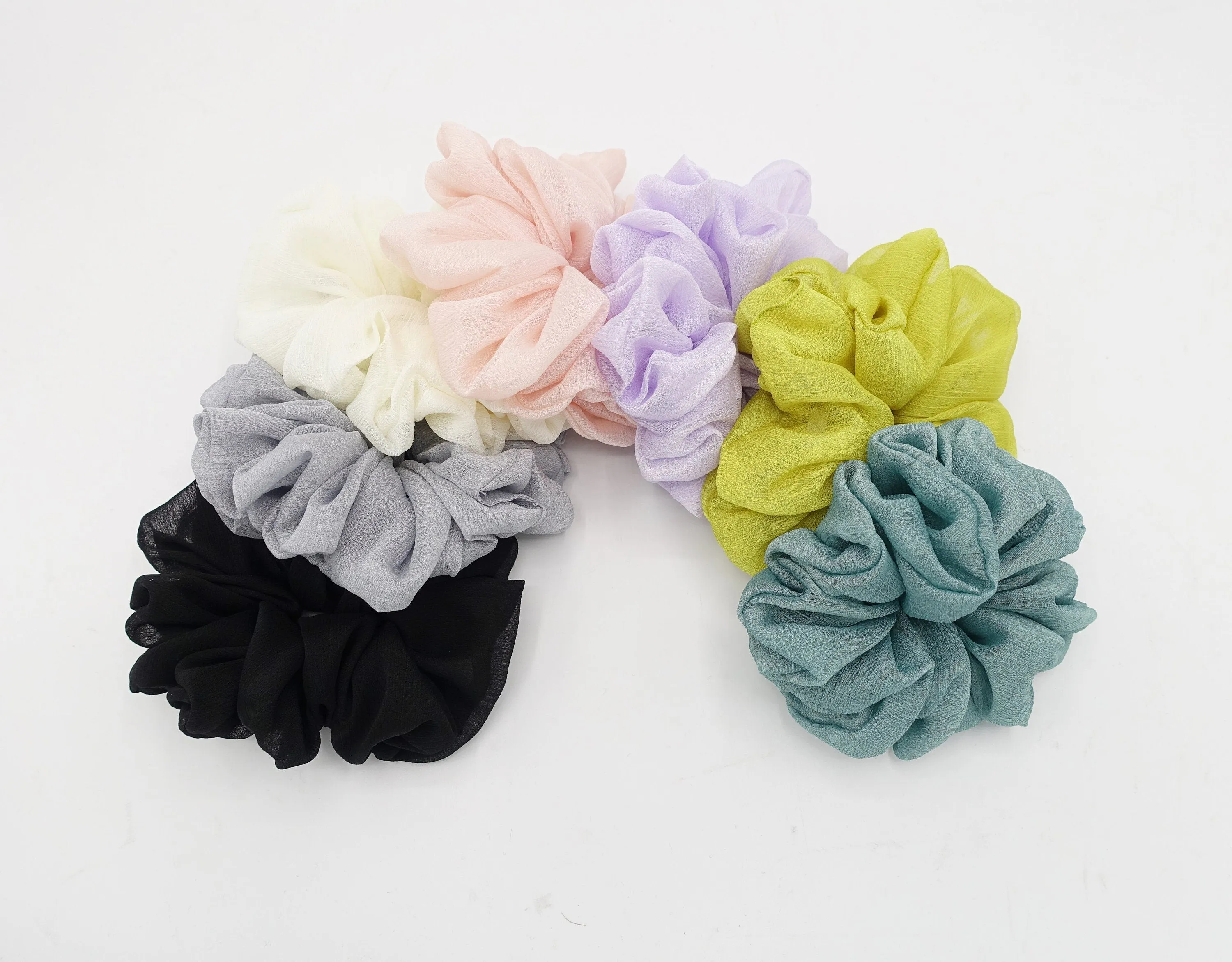 crinkled chiffon scrunchies solid sheer hair elastic scrunchie woman hair accessory