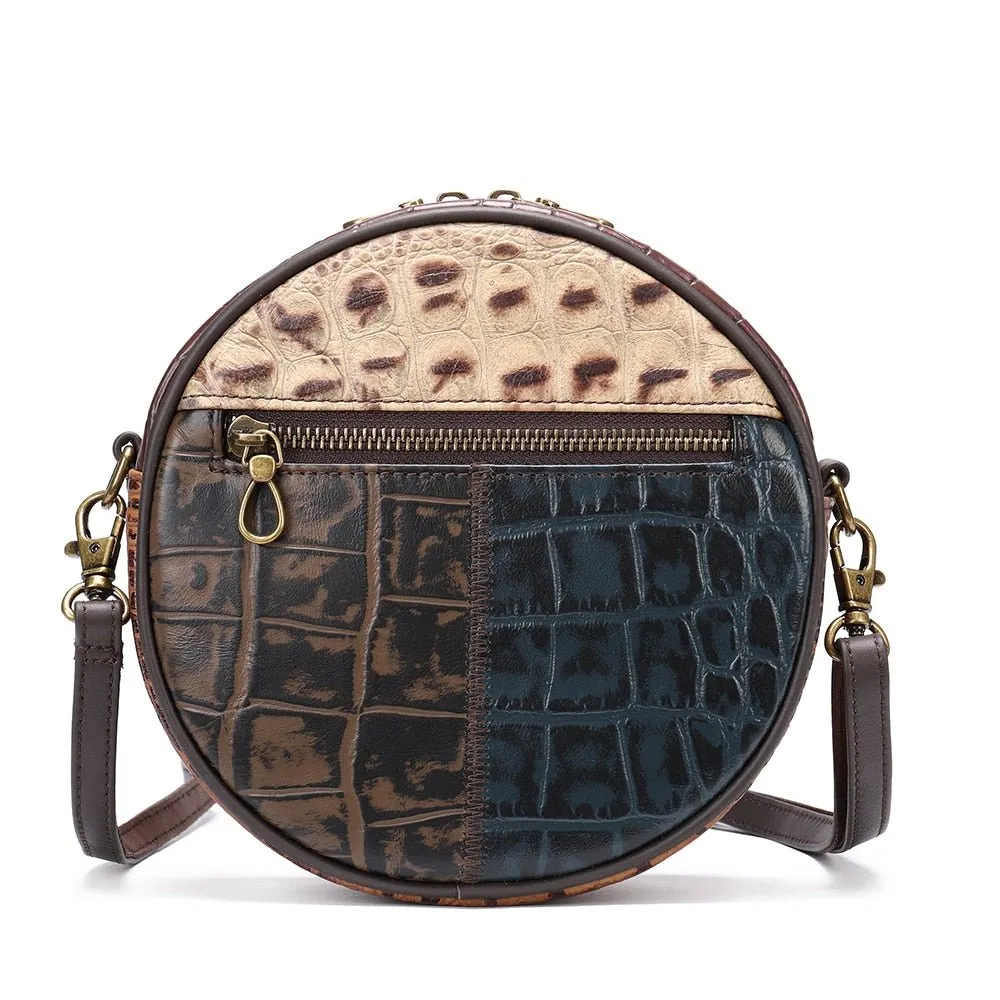 CrocLuxe Chic Leather Round Flap Mini Crossbody