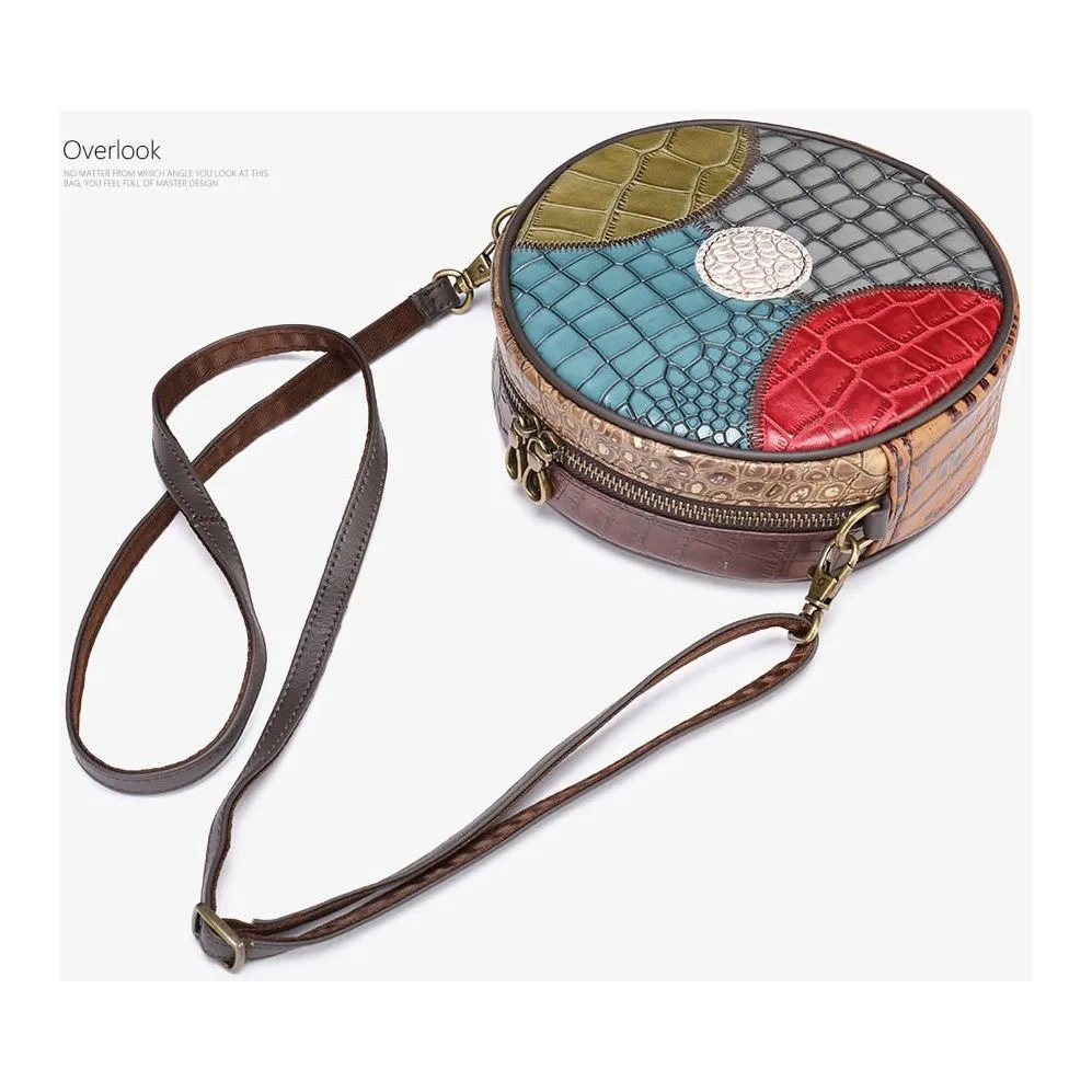 CrocLuxe Chic Leather Round Flap Mini Crossbody