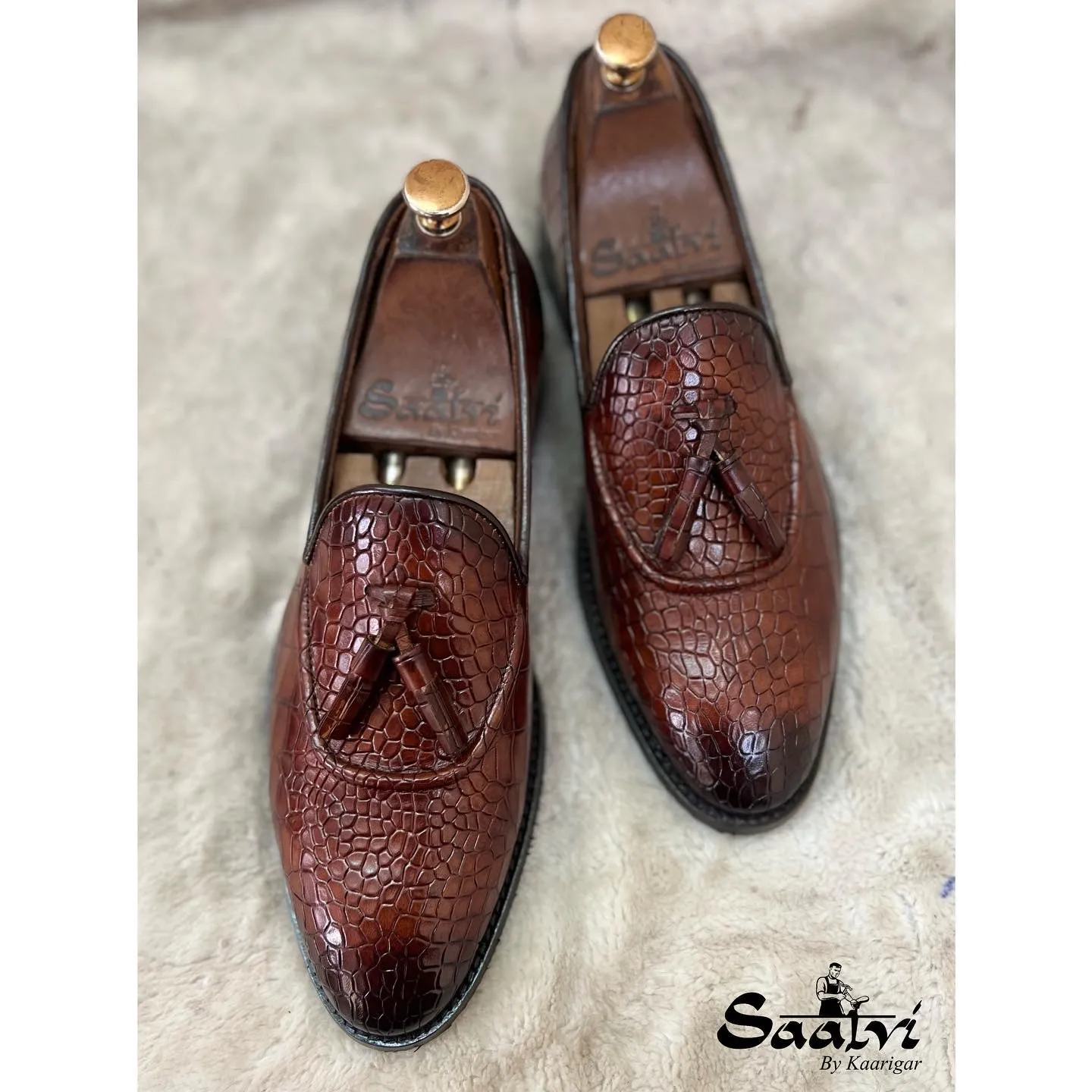 Crocodile Tassel Loafers - Brown