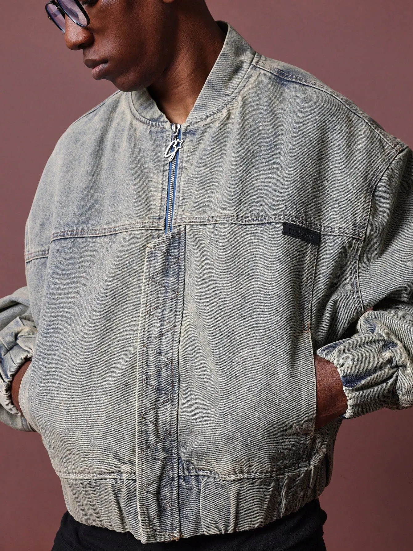 Crop Fit Washed Denim Bomber Jackets