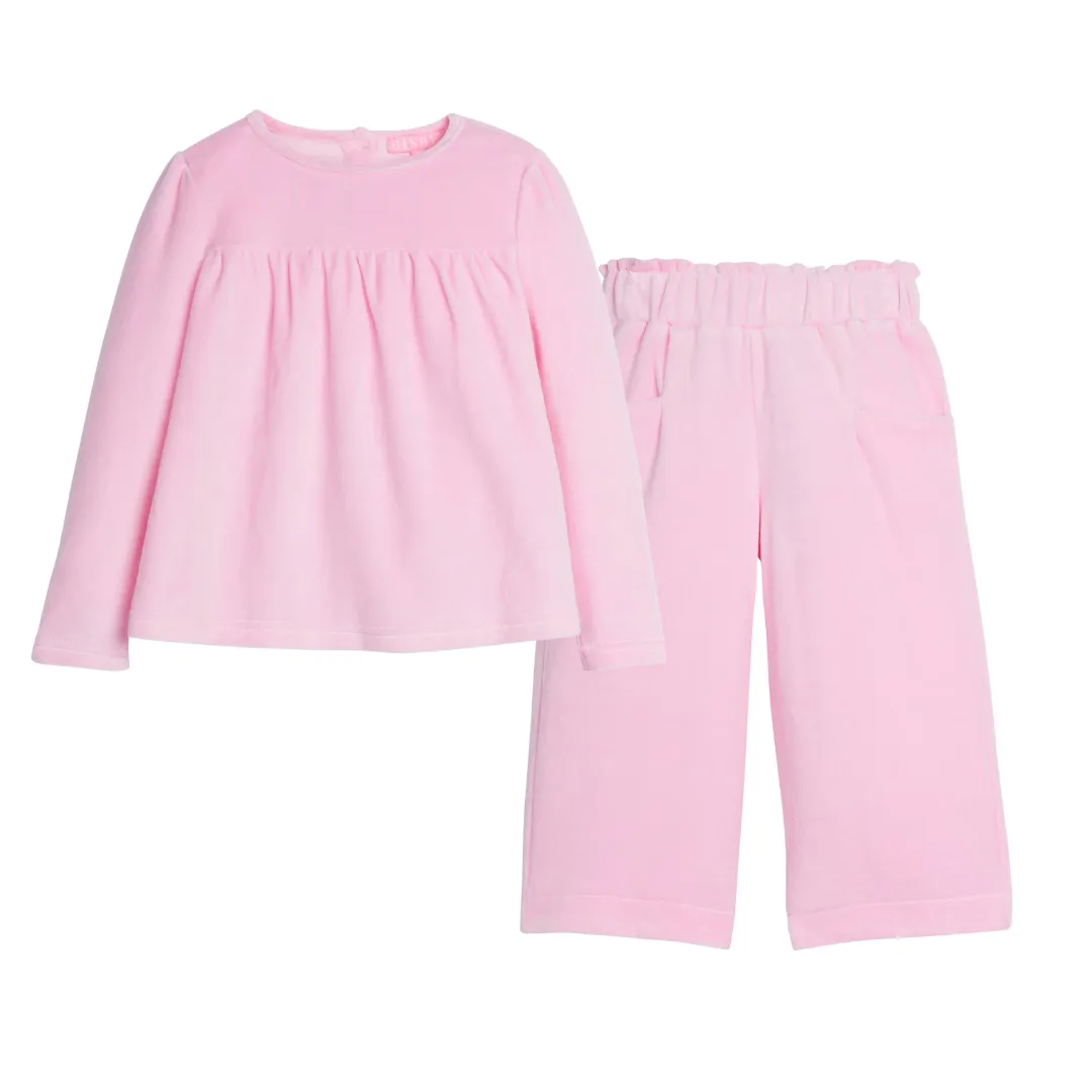 Cropped Palazzo Pant - Pink Velour