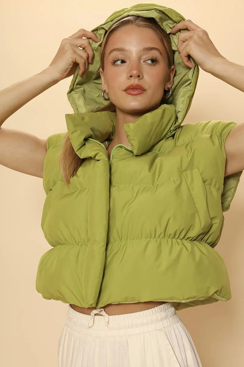 Cropped Puffer Vest with Hood