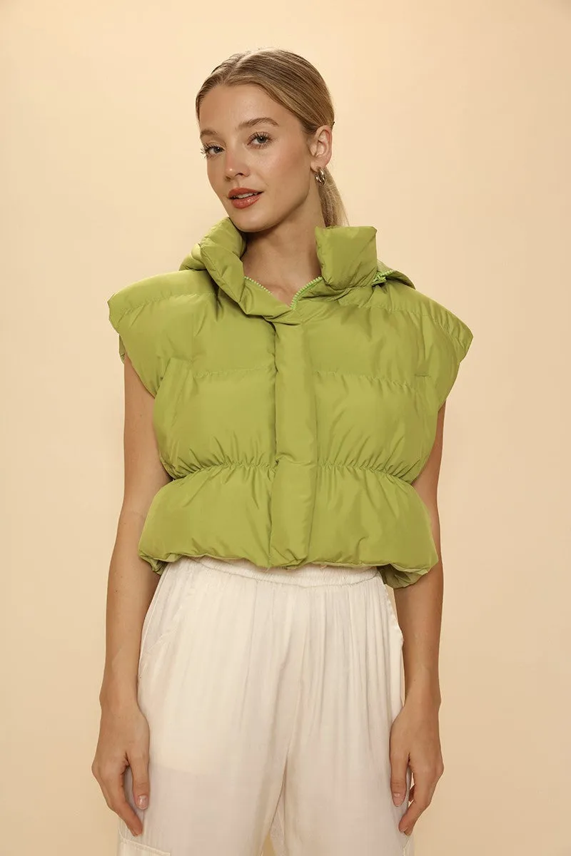 Cropped Puffer Vest with Hood